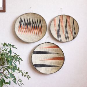 Set of 3 Vintage Rwanda Tutsi Baskets - Fine Weave Agaseke Wall Art 9"